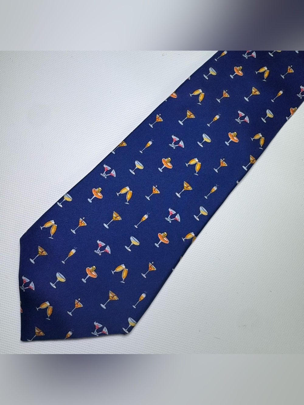 Salvatore Ferragamo Navy Blue Cocktail Drinks Novelty Necktie Made in Italy